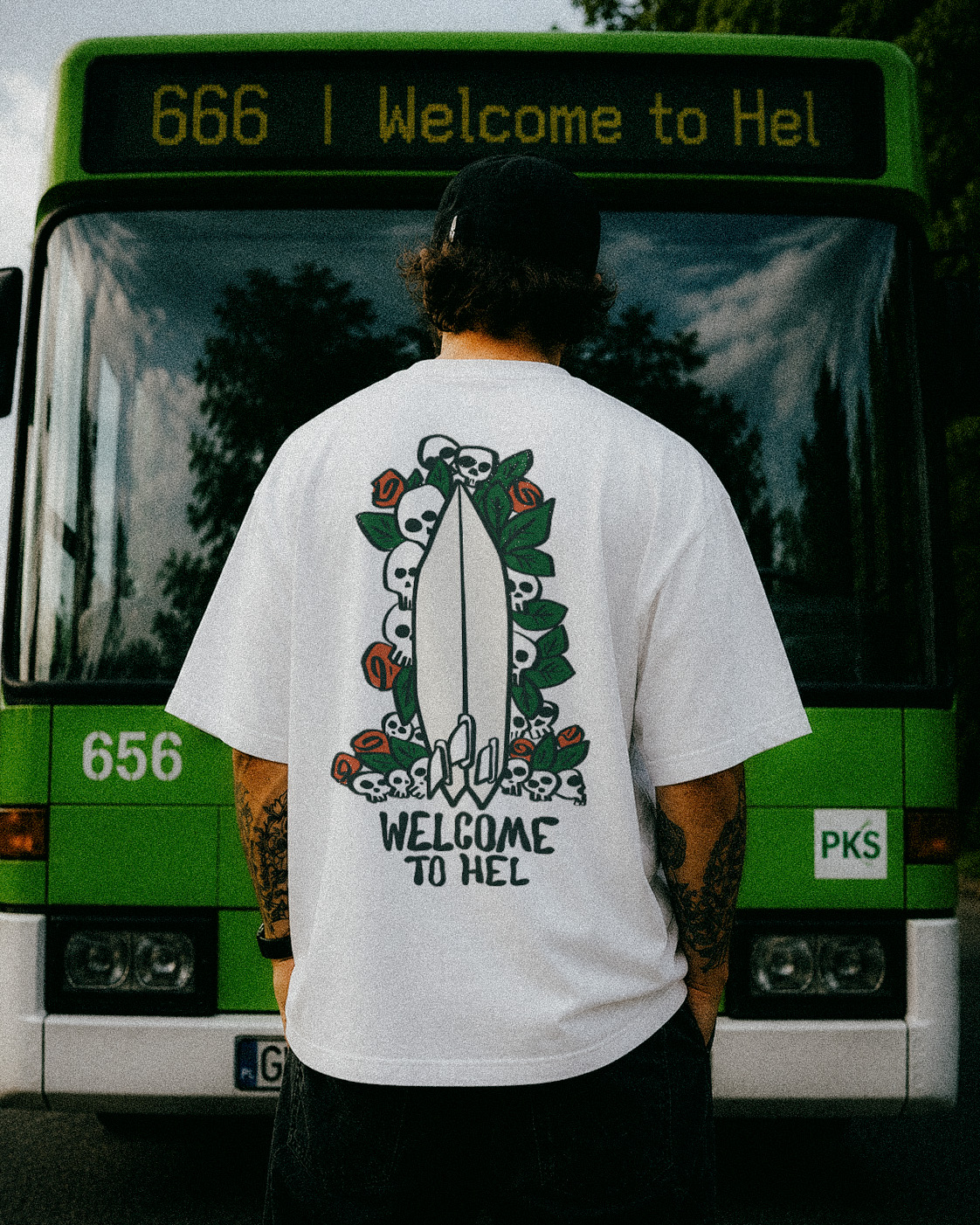 Man Back WHITE BUS